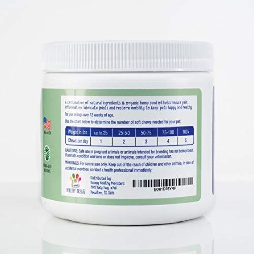 Back, Hip & Joint Supplement for Dogs – Glucosamine, Chondroitin, MSM & Hemp Soft Chews for Back, Hip & Joint Support – 120 Count, All Breeds, Made in USA.