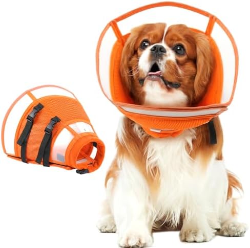 Dog Cone Collar After Surgery to Stop Licking | Adjustable Elizabethan Collar for Neutering, Lightweight Breathable Recovery Neck Cone to Prevent Biting Wounds & Hot Spots (Orang, L)