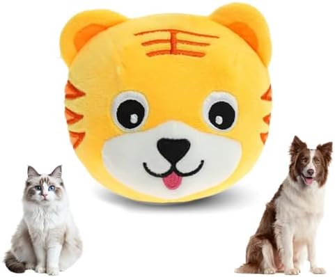 Active Moving Pet Plush Toy, 2026 Upgrade Squeaky Moving Dog Ball Toy Interactive Puppy Toys, Rechargeable Cartoon Plush Bounce Talking Toys to Keep Them Busy (Tiger)