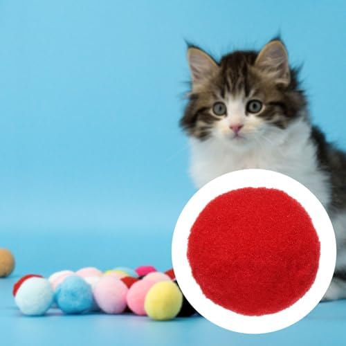 Cat Toy Pom Ball, Interactive Cat Ball Toys Fuzzy Pompoms (Plush, 1.2Inch, 30Pcs, Bright Red) for Kittens Pet Enrichment Training Play Indoor