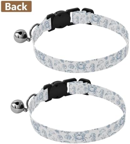 Sea Creatures Seahorses Soft Polyester Pet Collar, 2 Pack Breakaway Cat Collars with Bell