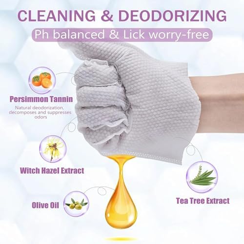 Pet Bath Wipes for Dogs and Cats - 10 Pcs Dog Cat Grooming Gloves Wipes - Gentle Cleaning Fur, Face, Ear, Eye, Paws and Butt - Thick Puppy Wipes (4pcs/2pack)