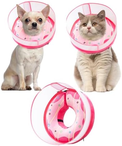 Inflatable Dog Cone Collar for Large Medium Small Dogs, Soft Dog Donut Collar Adjustable Recovery Cone for Pets After Surgery, Extra Enhanced Anti-Licking Guard Shield (Pink Donut, Medium)