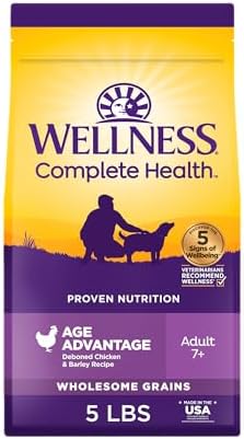 Wellness Complete Health Age Advantage Senior Dry Dog Food, Wholesome Grain Kibble, Natural, Chicken and Barley Recipe, 5 lb Bag