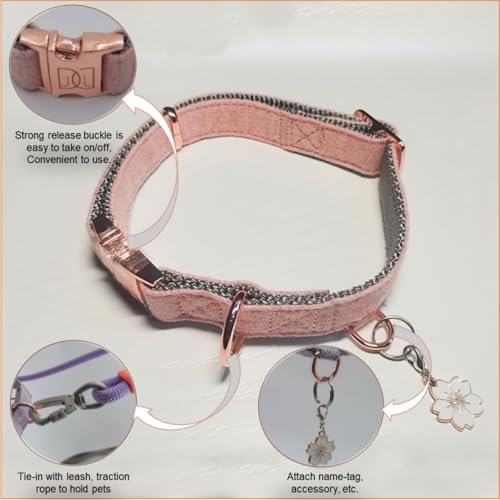 Rose Gold Dog Collar with Quick Release Buckle - Adjustable Soft Padded Nylon Pet Collar with ID Tag Ring for Small Medium Dogs, Comfortable & Durable Training Collar (Brown, Medium)