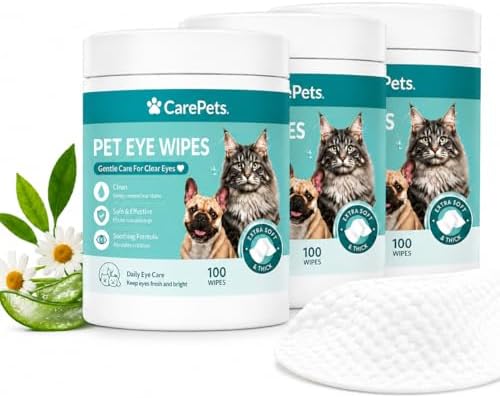 Eye Wipes, Pet Eye Wipes Textured for Tear Stains, Gentle Textured Area Wipes with Aloe Vera and Chamomile, Fragrance Free (3pcs)