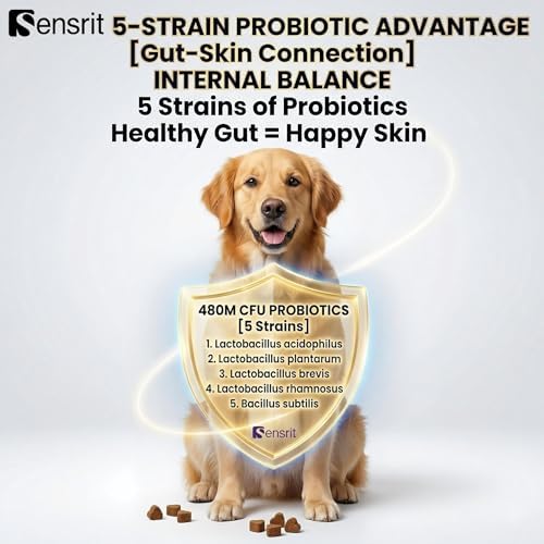 Allergy Relief Immune Supplement for Dogs - with 480M CFU Probiotics, Colostrum & Salmon Oil - Soft Chews for Seasonal Itch, Hot Spots & Paw Licking - 90 Chicken Flavored Treats