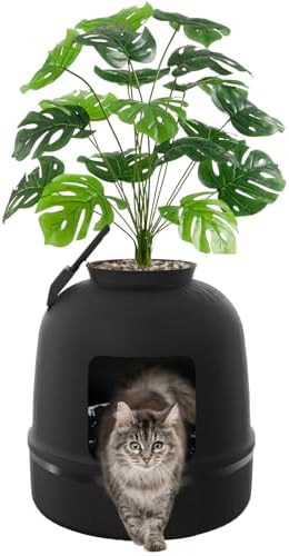 Lifewit Hidden Plant Cat Litter Box with Plastic Scoop& Litter Liner, Black