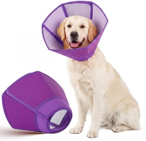 Allroaring Dog Recovery Cone Waterproof Plastic Elizabethan Cone Purple XL