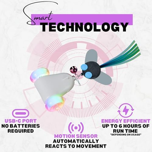 Rolling Rover – Interactive Cat Toy with RGB Wheels, Automatic Moving Mouse-Shaped Design, Feather Butterfly and Bell Attachments, Smart Motion Activated for Indoor Cats & Kittens (Pink)