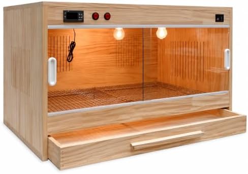 Wooden Box for Chicks, Pet Breeding Box with Sliding Glass Door, Chick for Small Animals, Smart Thermostatic, 60x40x40 CM