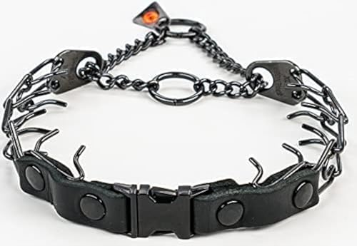 Herm Sprenger Quick Release Dog Training Collar Black Stainless Steel No Pull Collar Easy Leather Buckle Release Unique Tactical Look for Small Dogs (12-19" Neck 2.25mm Links)