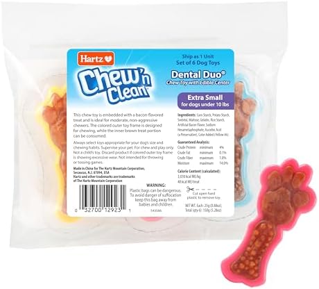Hartz Chew 'n Clean Dental Duo Dog Treat & Chew Toy, Color Varies, Extra Small, 6 Count