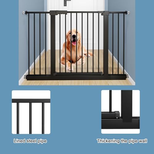 Smart Auto-Close Pet Gate for Dogs & Cats, Escape-Proof 3-Lock Heavy-Duty Stair Gate, 180° Swing Adjustable Dog Gate for Doorways & Stairs(Size:197-207cm/78-81in,Color:Black)