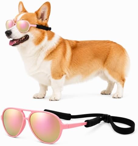 G010 Dog Pet Costume Prop Aviator Sunglasses Medium Breeds 20-40 lbs (2-Pack Black+Pink-Rose Gold mr)