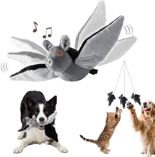 Flying Bat Dog Toy, Interactive Flying Bat Toy for Dogs with Flapping Wings, Chirping Sounds, USB Rechargeable, Touch Activated, Hanging or Floor Toy for Dogs, Puppies and Cats to Reduce Boredom，2 PCS