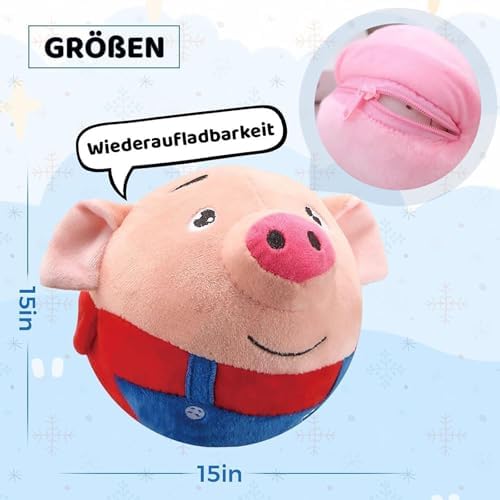 Active Moving Pet Plush Toy, 2026 Interactive Dog Toys Talking Moving Dog Ball Toy Washable Cartoon Pig Plush Sound Electronic Herding Ball for Dogs Shake Bounce Boredom Toys (Rabbit)
