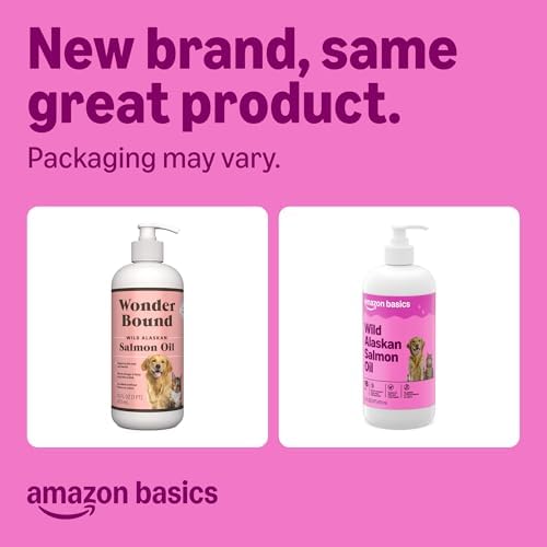 Amazon Basics Wild Alaskan Salmon Oil - Skin and Coat Support, Omega 3 Supplement for Dog and Cat, 16 fl oz (Previouly Wonder Bound)