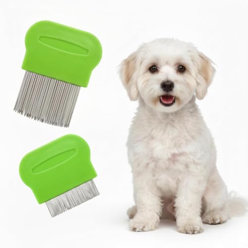 Pets&Goods Tear Stain & Flea Remover Comb Set for Dogs & Cats – Stainless Steel Eye Grooming Tool for Stains, Crust & Mucus – Gentle, Safe, Reusable – Pack of 2 (Green)
