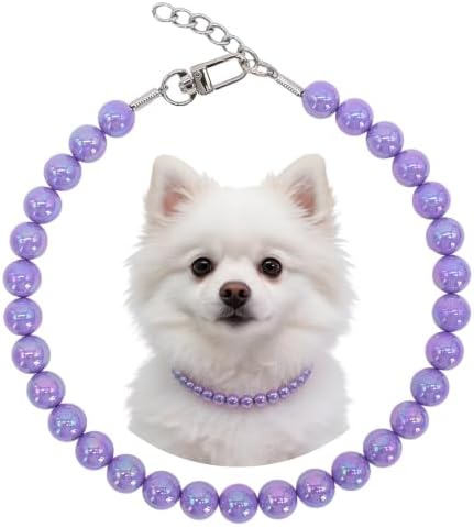 Iridescent Purple Beaded Dog Collar, Fashion Pet Necklace for Small Dog