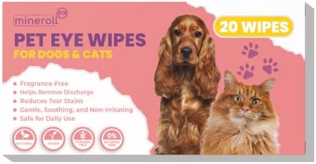 Pet Eye Wipes for Dogs & Cats - Individually Wrapped, Gentle Tear Stain Remover, Fragrance-Free, Alcohol-Free, Vegan, Soft Non-Woven Fabric - 20 Count
