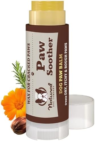 Natural Dog Company Paw Soother Dog Paw Balm – Moisturizes Dry Cracked Paws After Walks, Hot Pavement, Beach Sand, Hiking & Outdoor Play with Coconut Oil & Calendula, Daily Paw Care, 0.15 oz Stick