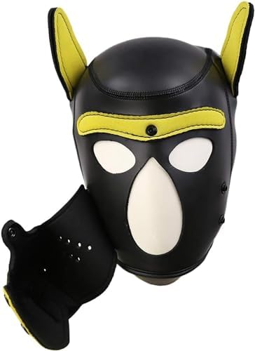 Adults Neoprene Puppy Hood Mask, Cosplay Dog Full Face Pup Hood Mask for Role Play and Costume Parties