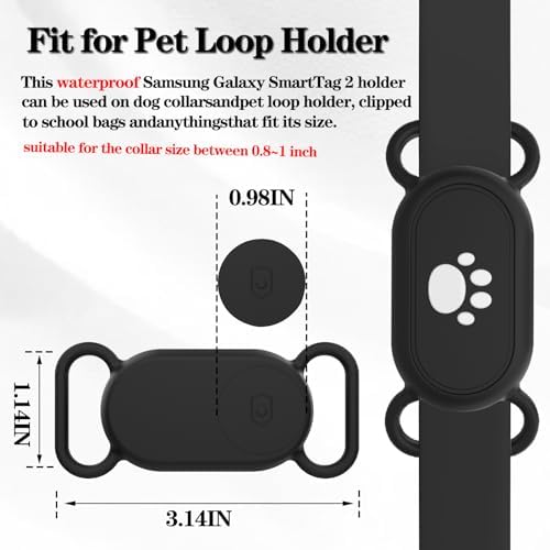 2 Pack Waterproof Dog Collar Compatible with Samsung Galaxy SmartTag2 | Silicone GPS Tracker Hidden Loop Holder for Smart Tag2, Anti-Lost Collar Tag2 Paw Case (Black Pink)