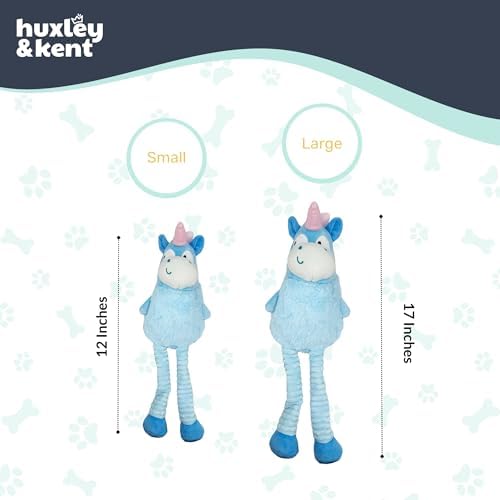 Huxley & Kent Funny Dog Toy w/Squeaker – Power Plush Squeaky Dog Toys for Small, Medium & Large Dogs – Soft Stuffed Animal for Indoor Play & Fetch - Squeak to Crunch - Lankies Luna Unicorn, Large