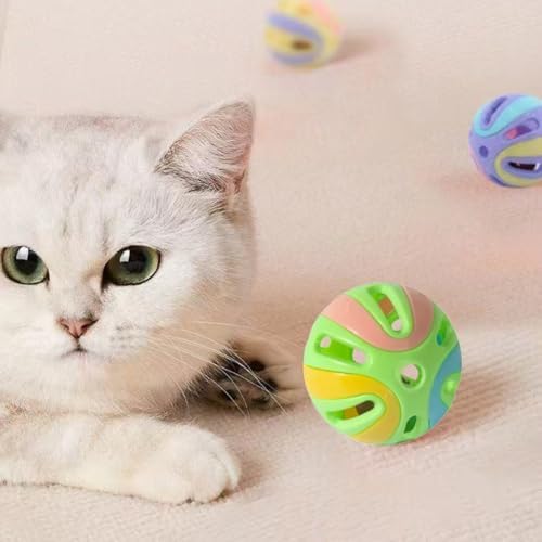 Colorful Cat Toy Balls with Bell 12PCS, Interactive Hollow Design, Plastic, Training Exercise Toy