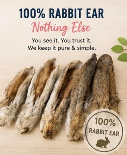 Rabbit Ears for Dogs with Fur – Air Dried Single Ingredient Dog Treats – Natural Rabbit Ear Chews for Dental Health & Digestion – High Protein Dog Chews – 10 Count