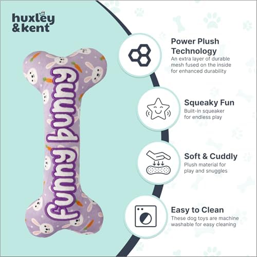 Huxley & Kent Power Plush Squeaky Dog Toy, Funny Bunny Bone, Small
