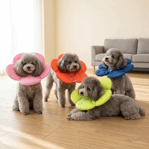 Soft Cloth Dog Recovery Collar, Adjustable Hook and Loop Pet Cone E-Collar, Post Surgery Protective Neck Cone for Small Medium Dogs & Cats(S,Blue)