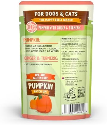 Weruva Pumpkin Patch Up! Pumpkin with Ginger & Turmeric for Dogs & Cats, 1.05oz Pouch (Pack of 12)