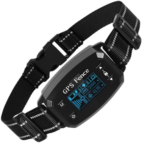 GPS E-Fence Collar, Wireless Dog Collar Fence System for Pet Training, 0.018 to 1.2 miles, 30 to 2,000 m Safety Distance, Bark Trainer with 3 Correction Modes, IPX6 Waterproof ABS, Black 1,000 mAh