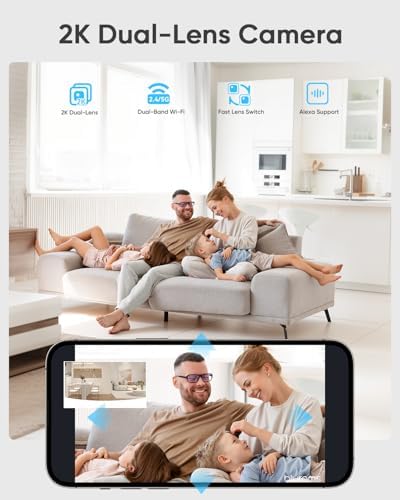 blurams 2K Dual-Lens Indoor Camera, 5G Pet Camera with Phone App, Split-Screen View, Free Human/Sound Detection, Motion Tracking, One-Touch Call, Night Vision, Dual-Band WiFi 6, Work with Alexa. 2Pack
