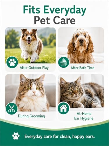 Gentle Ear Cleaning Solution for Dogs & Cats | Itchy Ear Relief, Ear Canal Cleaner & Deodorizer | Daily Ear Wash for Puppies, Kittens & Pets – Safe