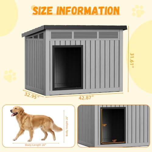 VIXZEN Dog House Indoor Outdoor,Waterproof Dog House for Small to Large Dogs,Doghouse with Air Vents and Elevated Floor,Openable at the Top,Easy to Assemble and Clean,Deep Gray