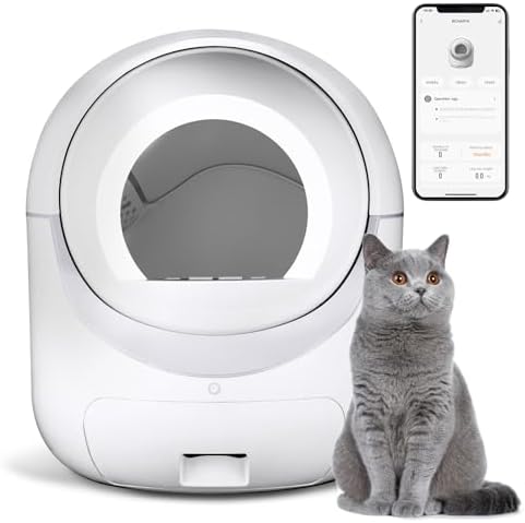 Self Cleaning Cat Litter Box, Automatic Cat Litter Box with APP Control Odor Removal Safety Protection for Multiple Cats, White (AUTOCLEAN-1)