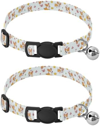2 Pack Pet Collar Cute Cartoon Corgi Dog Kitten Bell Collar, Adjustable 10.6 to 17.1 Inches