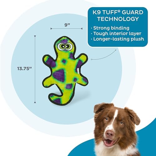 Outward Hound Durablez Medium Gecko Stuffing-Free Squeaky Plush Dog Toy for Puppies & Dogs - Interactive, Soft Yet Tough, No Mess, Jumbo Squeaker, Long-Lasting Play, 13.75 inch, Multicolor