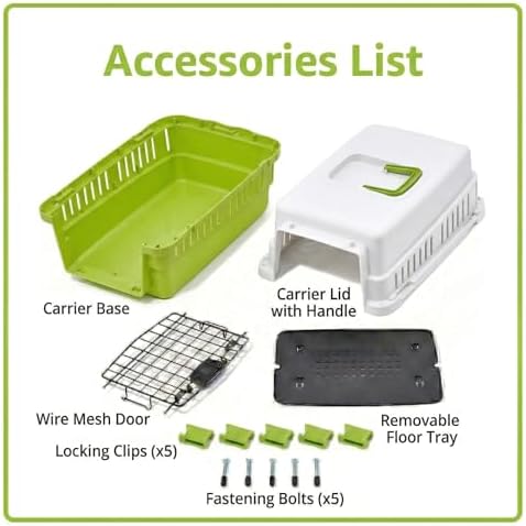 Hard-Sided Pet Carrier for Cats and Small Dogs, 20" Sturdy Travel Kennel with Secure Wire Door & 360° Ventilation, Portable Plastic Crate for Vet Visits & Car Travel (White/Green)