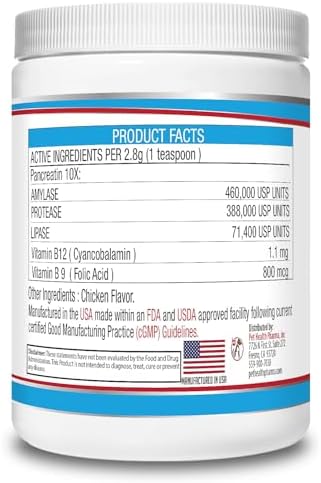 PancreaMax 10x Pancreatic Enzymes for Dogs and Cats (12 oz) Powder (Made in U.S.A). Pancreatin 10X for Dogs and Cats Contain Pancreatic Enzyme, High Strength, Low Odor.(10x Porcine Pancreatin)
