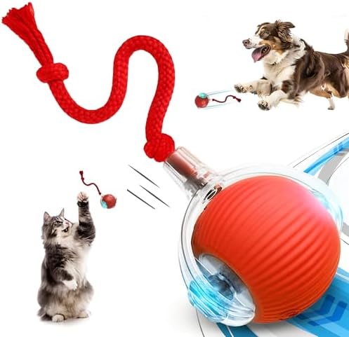 Speedy Tail 2.0 Cat Toy, 360°Automatic Rolling Ball, Smart Interactive Cat Toy, Smart Jumping Ball for Dogs, Speedy Tail 3.0, Automatic Dog Walker (Red)