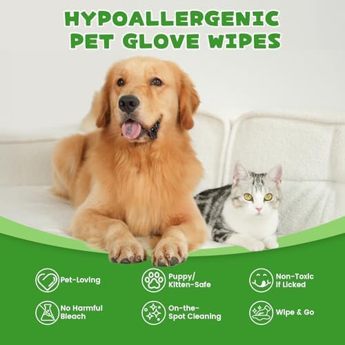 Pet Glove Wipes for Dogs & cat , Pet Cleaning Gloves Individual Packing