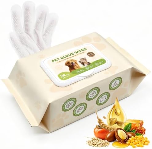 Pet Glove Wipes for Dogs & Cats, No-Rinse Cleaning & Grooming Wipes, 24 PCS