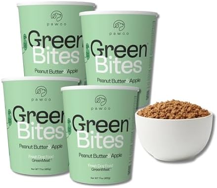 PawCo Fresh Dog Food – Supports Energy, Digestion & Overall Health – Peanut Butter & Apple Recipe with Sweet Potato, Flaxseed, Omega-3 & Probiotics – GreenBites – Pack of 4 x 17oz