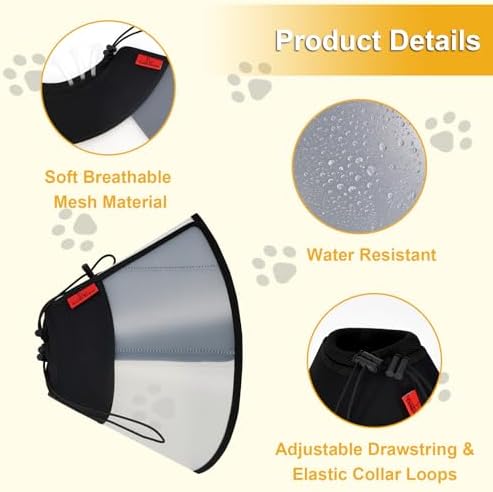 Plastic Dog Recovery Cone Collar, Soft Comfortable Breathable Post-Surgery Pet Cone, Escape-Proof & Easy Clean, Prevents Licking Wounds, Waterproof & Adjustable XL (Neck 17.3"-21.2")