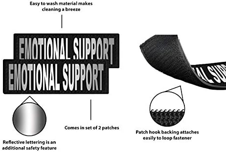 Dogline Emotional Support Vest Patches – Removable Emotional Support Patch 2-Pack with Reflective Printed Letters for Support Dog Vest Harness Collar or Leash Size C (2" x 6")