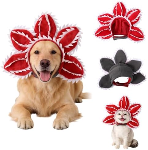 Pet Demon Dog Costume Funny Carnivorous Plant Dog Adjustable Hat Costume with Soft Material Flower Accents (Large)